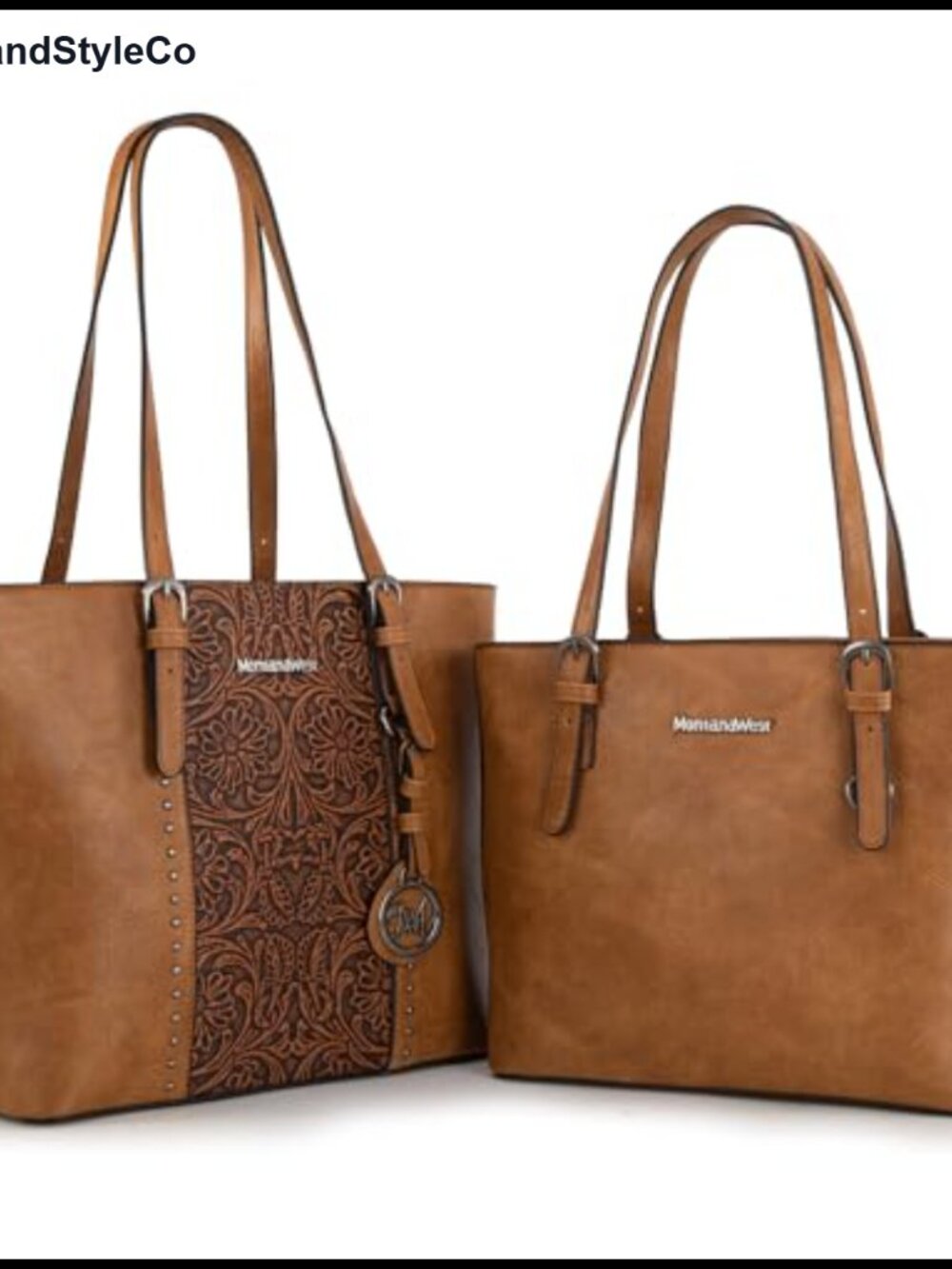 Women's Tote Bag Set Vegan Leather Embossed Pattern Laptop Compatible Shoulder